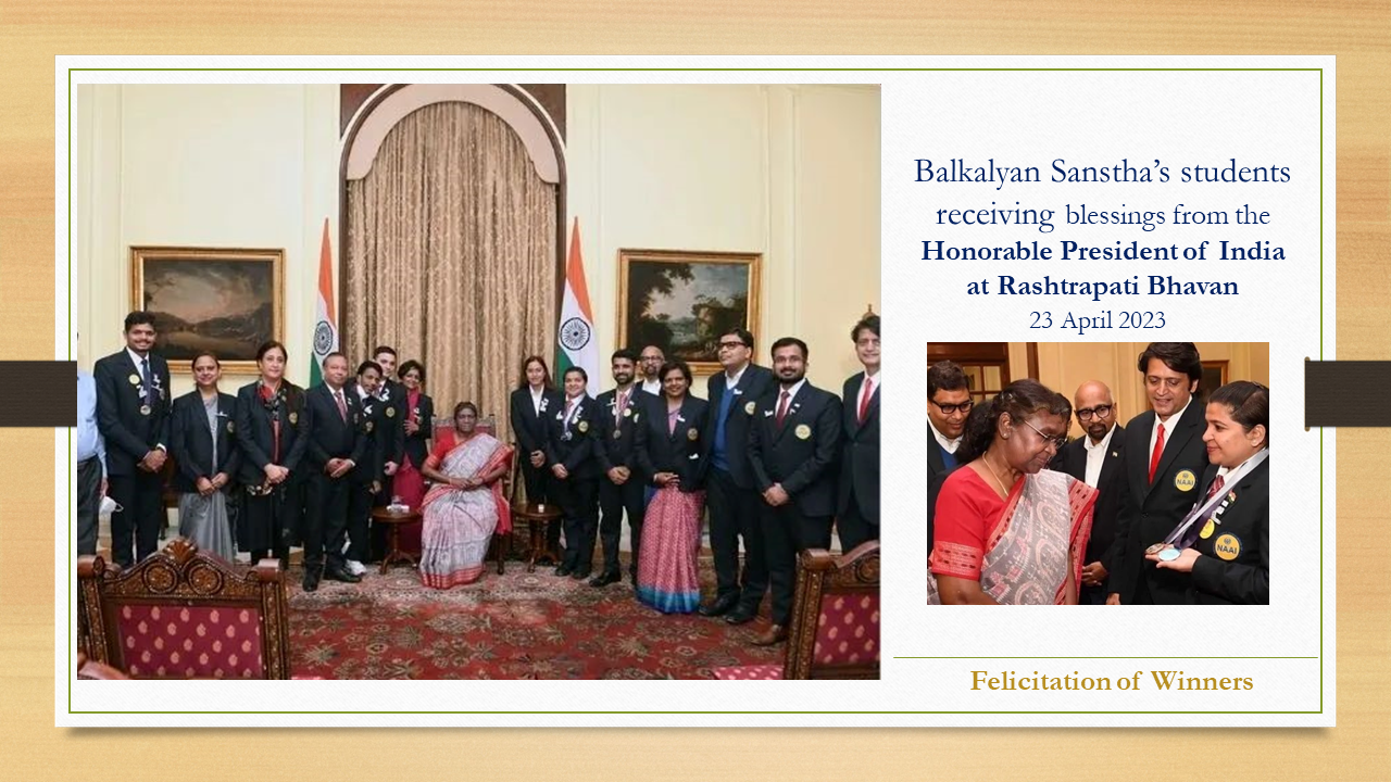 Balkalyan Sanstha’s students receiving blessings from the Honorable President of India at Rashtrapati Bhavan